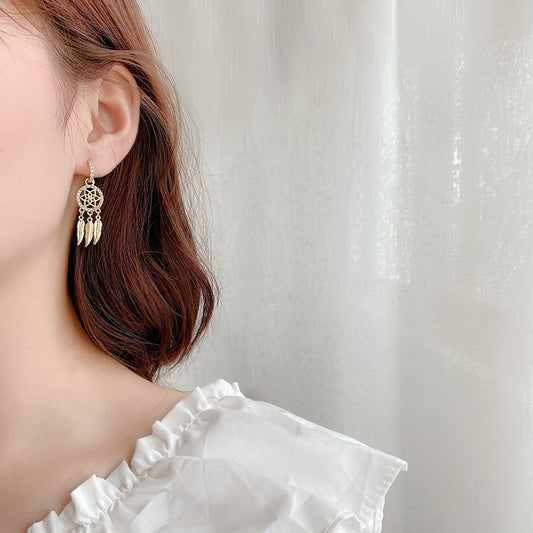 Boucles d'oreilles à pampilles géométriques en maille d'aiguille en argent sterling avec diamants