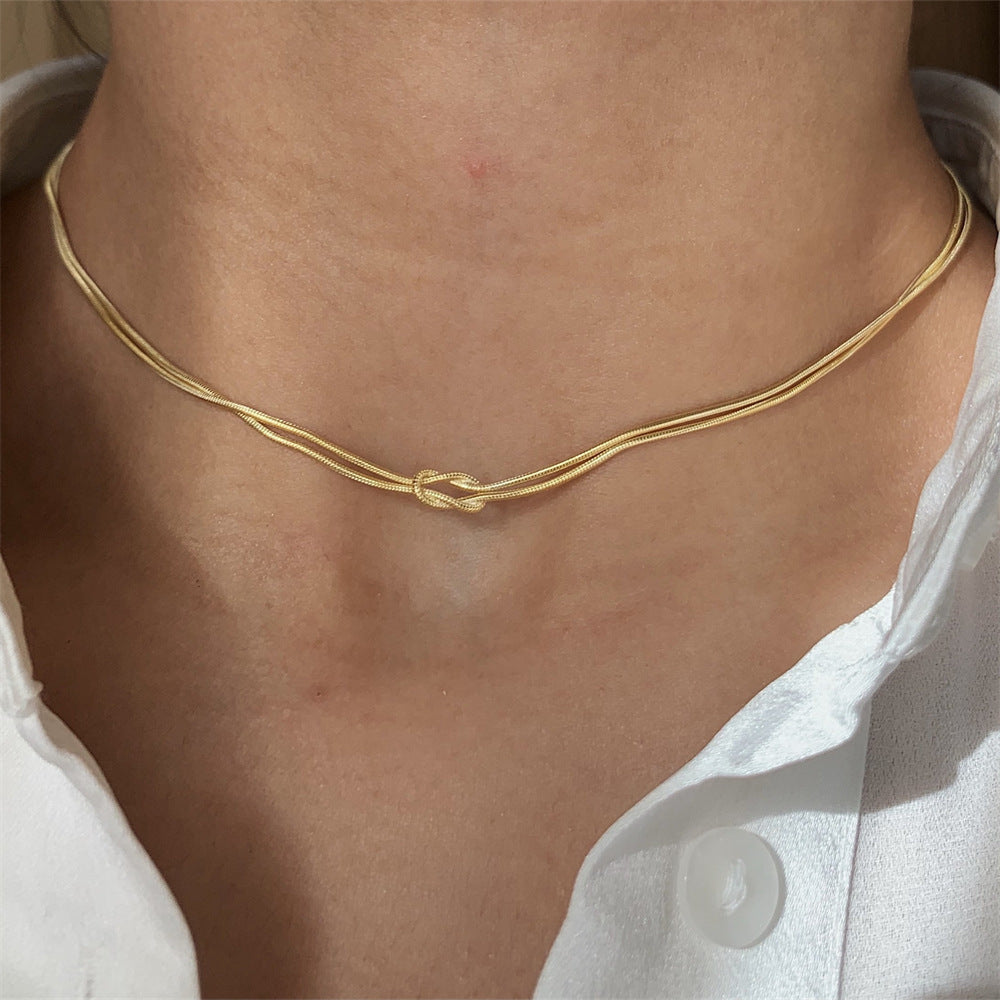 Collier chaîne serpent en acier inoxydable pour la saint-valentin, Bracelet noué à la main