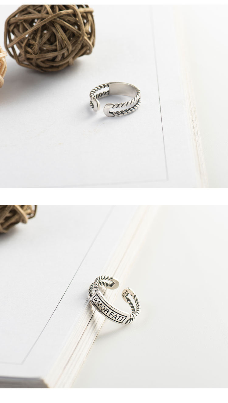 S925 Sterling Silver Retro Twist Destiny Love Ring
