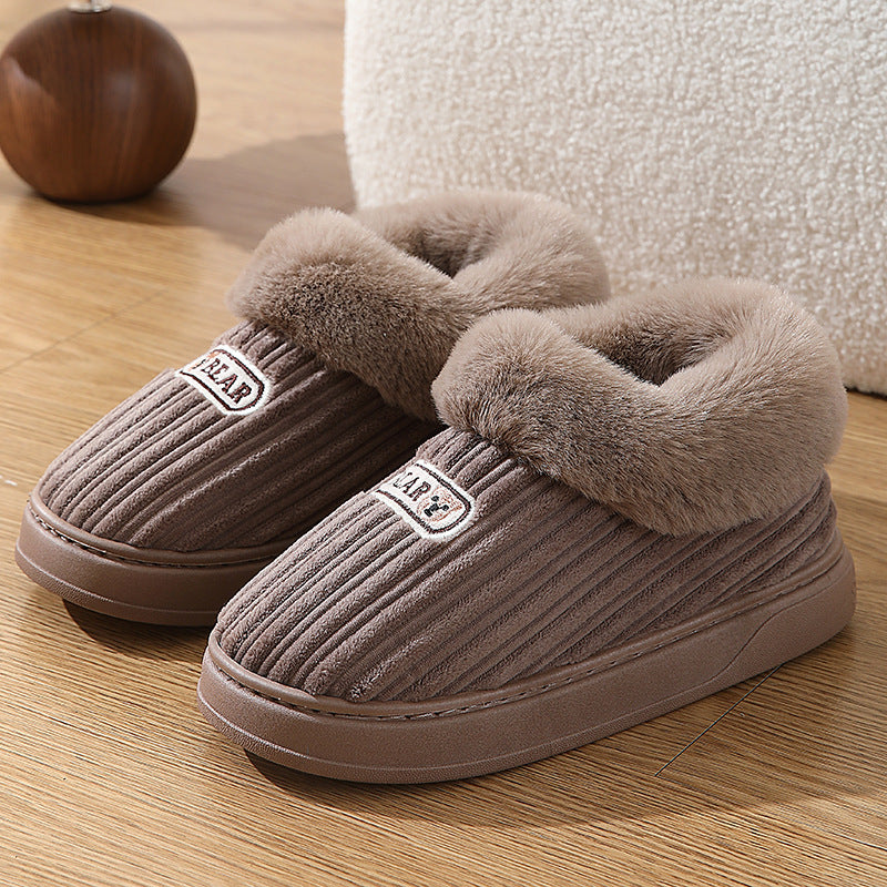 Pantoufles d'hiver chaudes pour femmes et hommes, chaussures en coton à talons recouverts de peluche, pantoufles moelleuses antidérapantes à semelles épaisses pour l'intérieur et l'extérieur