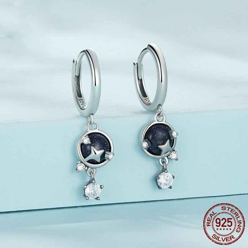 Boucles d'oreilles simples en Zircon bleu brillant San, étoiles à huit branches, SCE1534