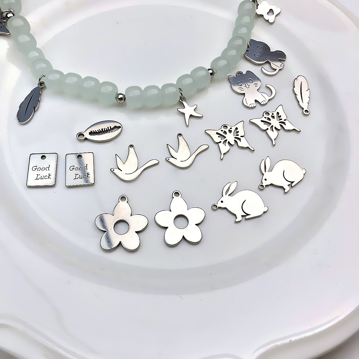 Millennium Sweet Girl Trendy Cool Bear Butterfly Cross Pendant Necklace DIY Handmade Beaded