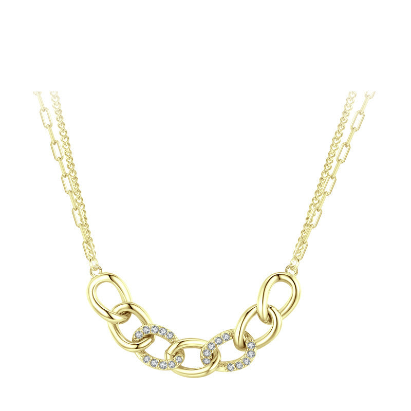 Collar de doble capa en forma de cadena Mujer S925 Plata Personalidad