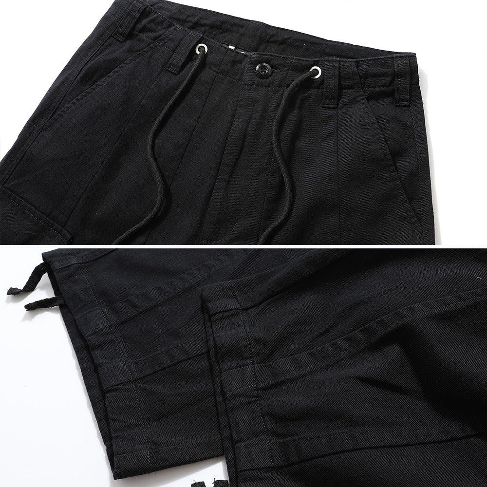 Men's Loose Casual Pleated Knee Multi-pocket Sports Drawstring Ankle Banded Pants
