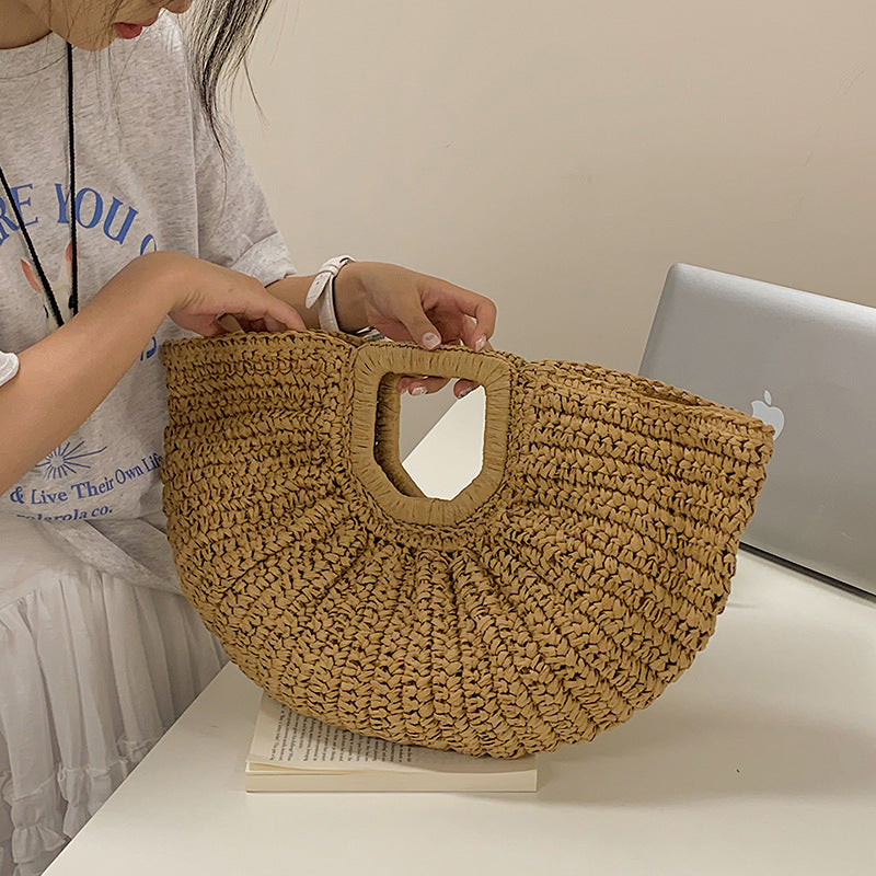 Sac de plage tissé, sac à main décontracté assorti avec tout, rétro