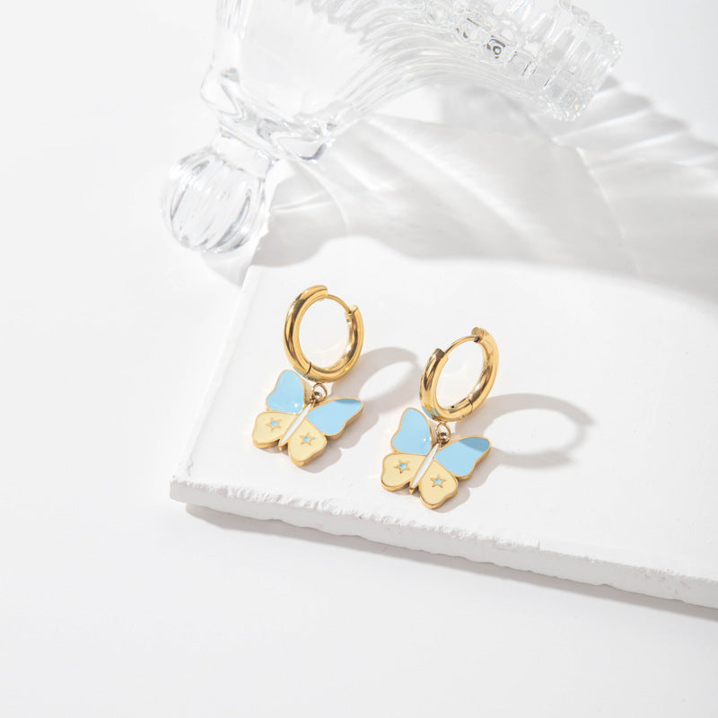 Boucles d'oreilles tendance en acier inoxydable, pendentif papillon Style dame gracieuse et douce, en acier titane
