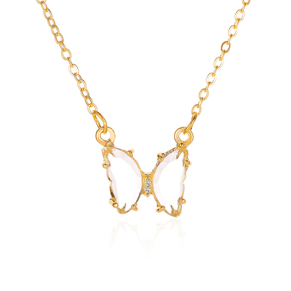 Internet Celebrity Ins Style Glass Crystal Butterfly Necklace