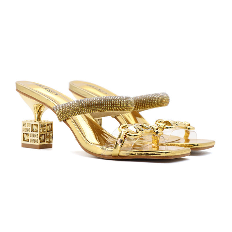 Talon aiguille Transparent Strass Pantoufles D'extérieur Femmes