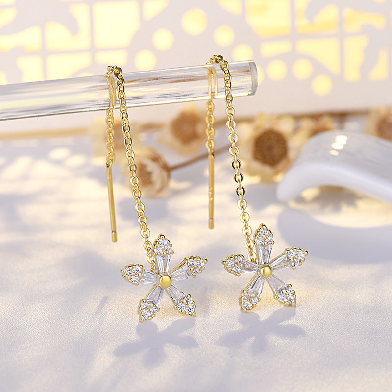 Boucles d'oreilles longues fleur de cristal pour femmes
