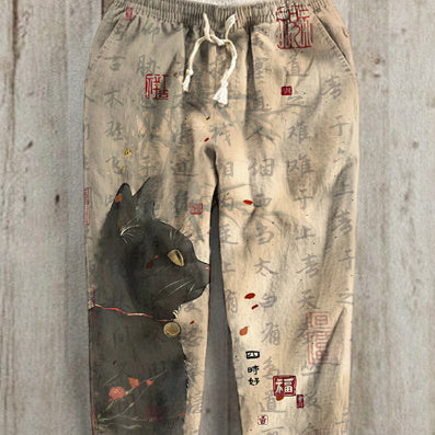 Men's Loose Casual Straight-leg 3D Printed High Waist Wide Leg Pants