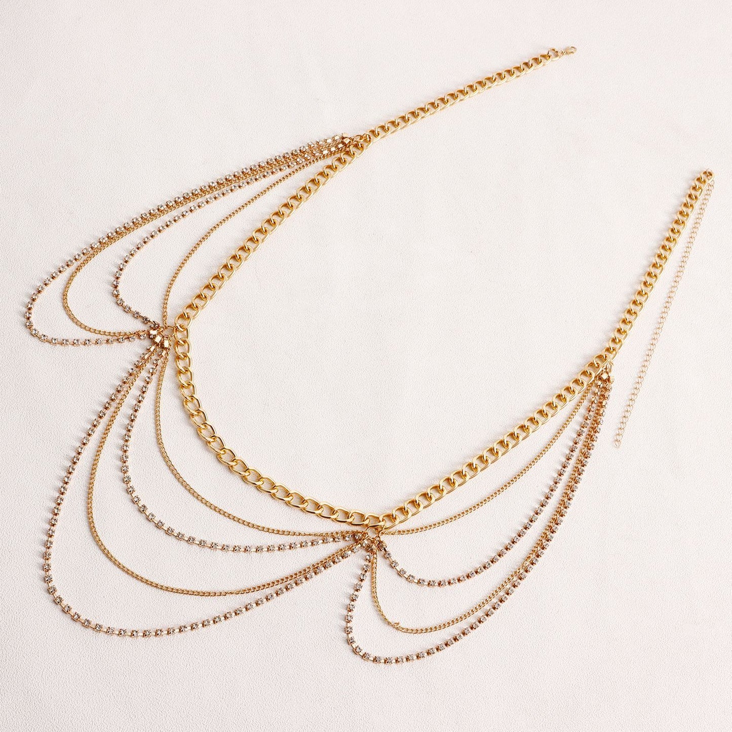 Chaîne de taille tendance pour fille, chaînes de corps de Type vague en strass