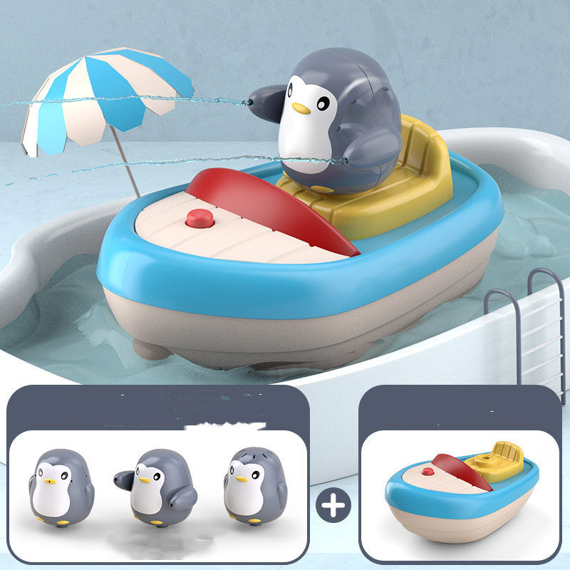 Jouets de bain pour tout-petits, jouet de bateau électrique pingouin squirting avec 3 arroseurs de pingouins, jouets de baignoire à arrosage automatique pour bébé Jouets de bain pour tout-petits Squirting Penguin Electric Boat Toy