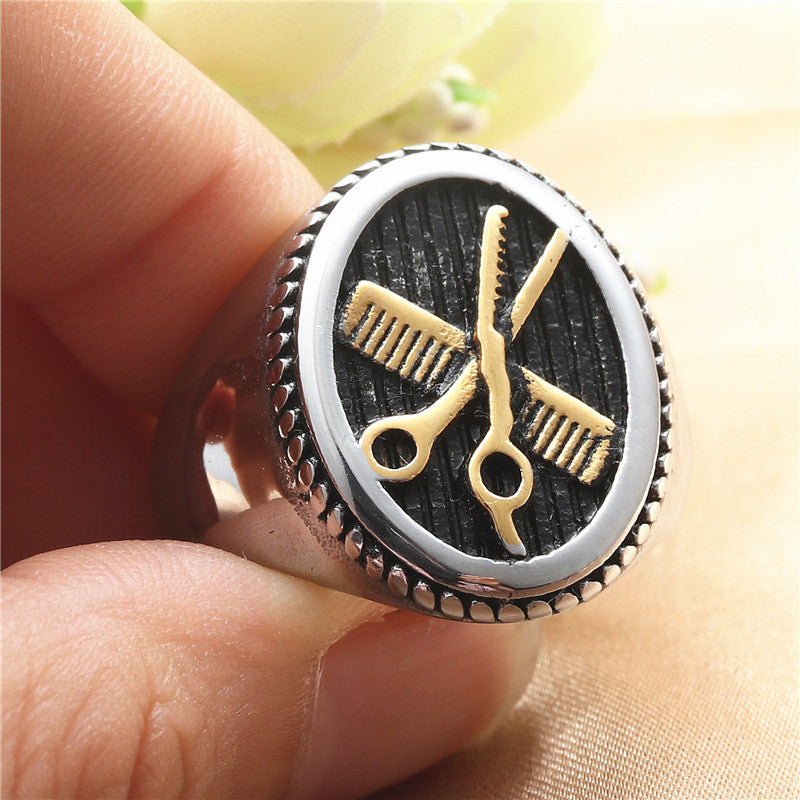 European And American Titanium Steel Scissors Ring Retro Trendy Men Punk