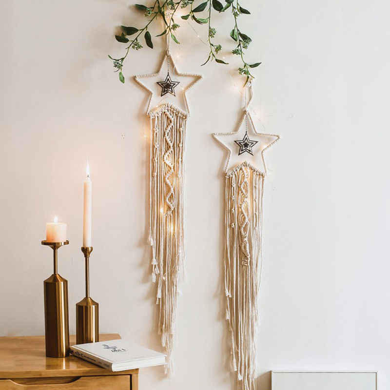 Woven Tapestry Star Moon Decoration Dreamcatcher Hanging Lamp Bedroom Wall Hanging