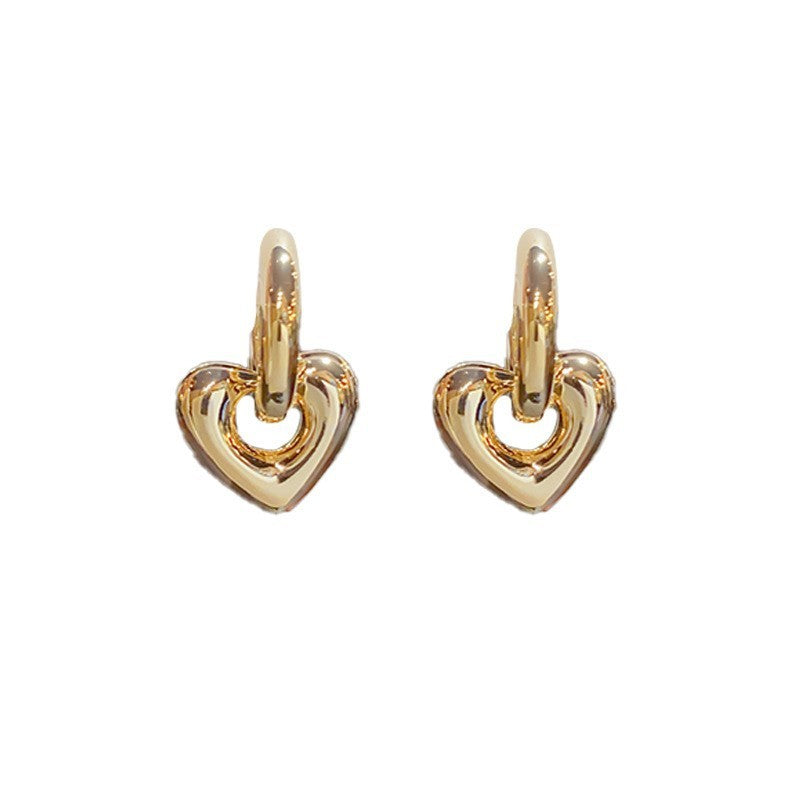 Design Sense Niche Bright Surface Electroplating Love Heart Earrings Female
