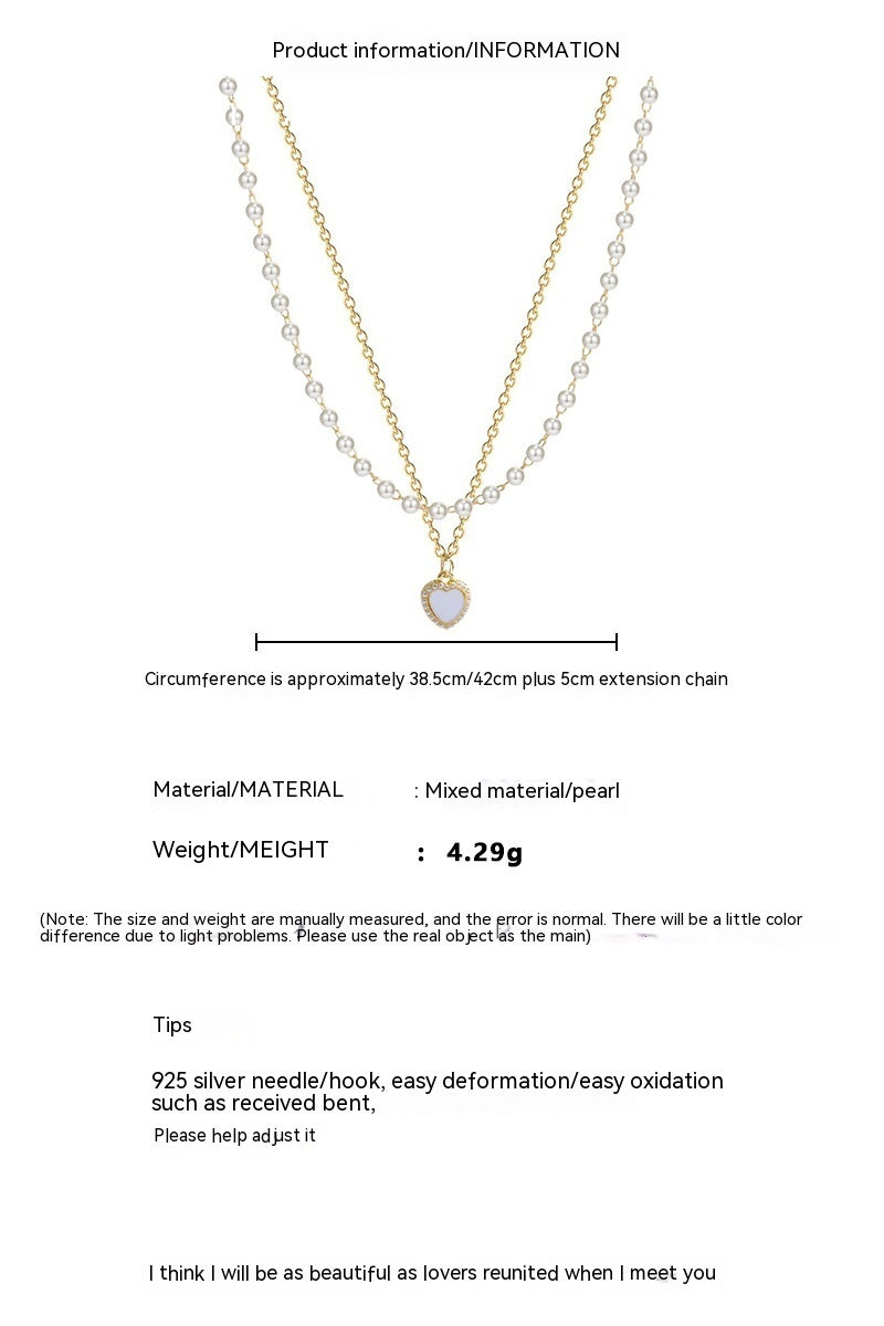 Women's Pearl Double-layer Opal Heart Necklace