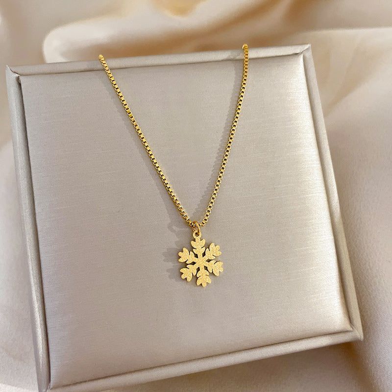 Collier minimaliste flottant en forme de flocon de neige pour femme, poêle en or véritable