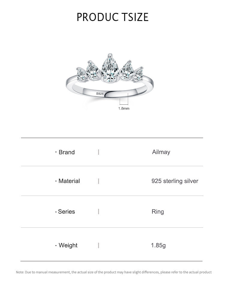 Bague en forme de goutte en argent sterling S925 pour femme
