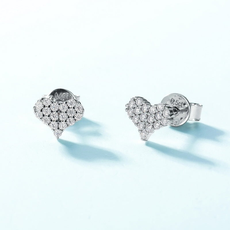 Boucles d'oreilles à tige en Moissanite brillante incrustée de cœur, argent S925