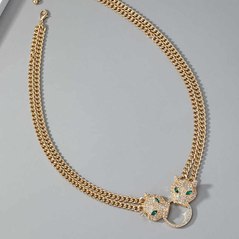 Simple Style Round Lion Head Enamel Glaze Pendant Silver Necklace