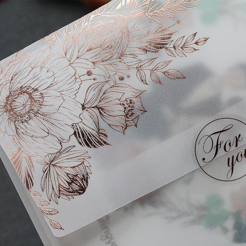Carte d'invitation en papier acide sulfurique, vernis mat bronzant