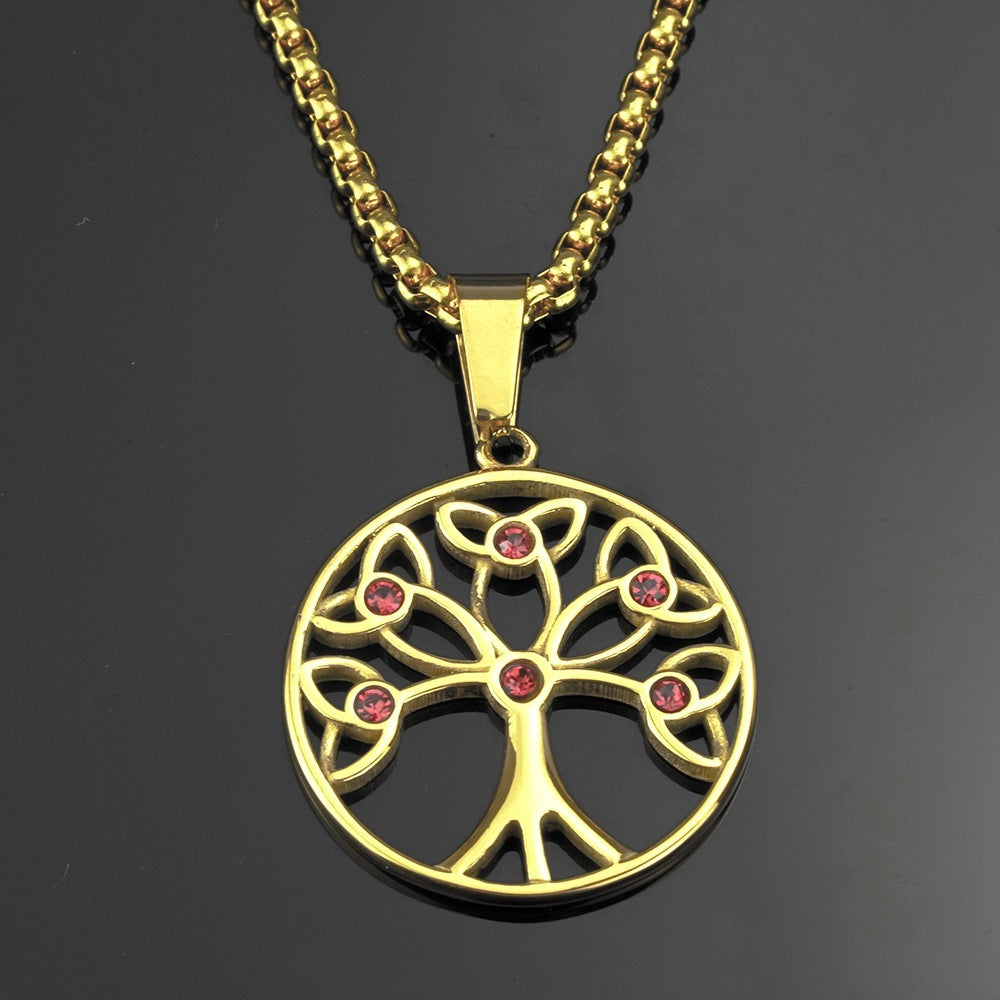 Collier en acier inoxydable avec pendentif arbre de vie pour hommes en acier titane