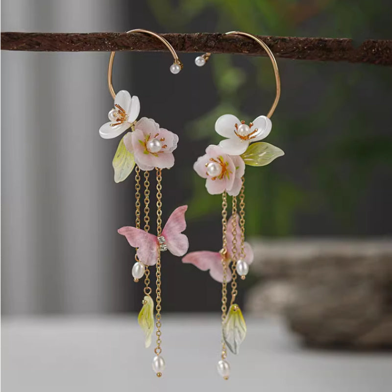 Flowers And Colorful Tassels Ear Hanging Ancient Costume Decoration