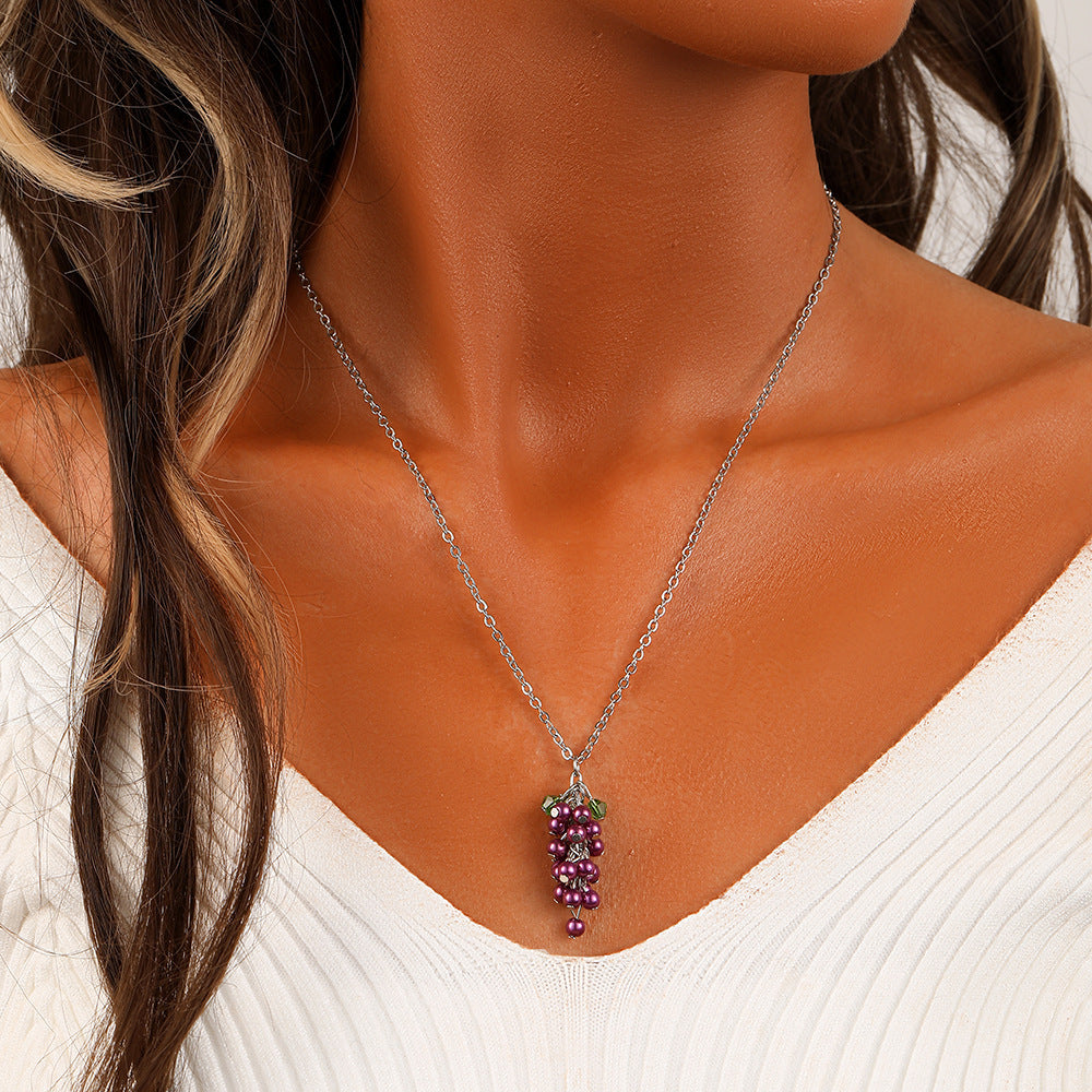 Pastoral Style Creative Grape Clavicle Chain Mori Style Purple Beaded
