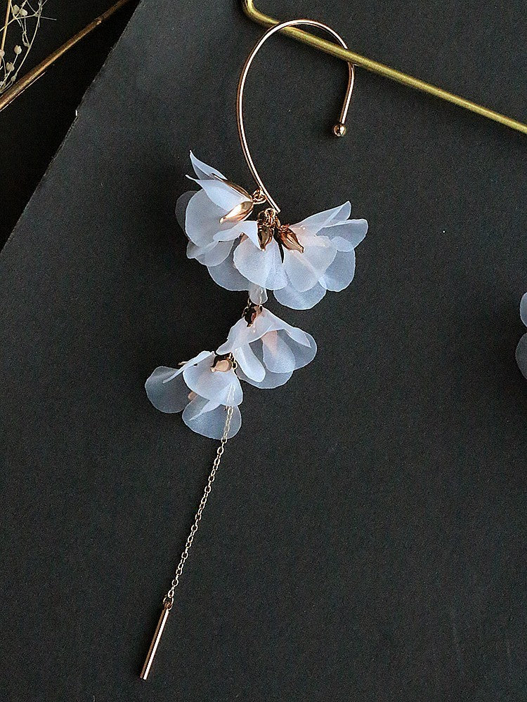 Boucles d'oreilles longues sans oreilles exagérées à fleurs
