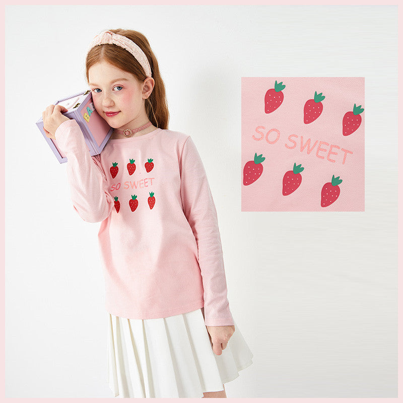 Ropa para niños Camisetas para niñas Camisa de fondo de algodón dulce para niñas grandes y de manga larga