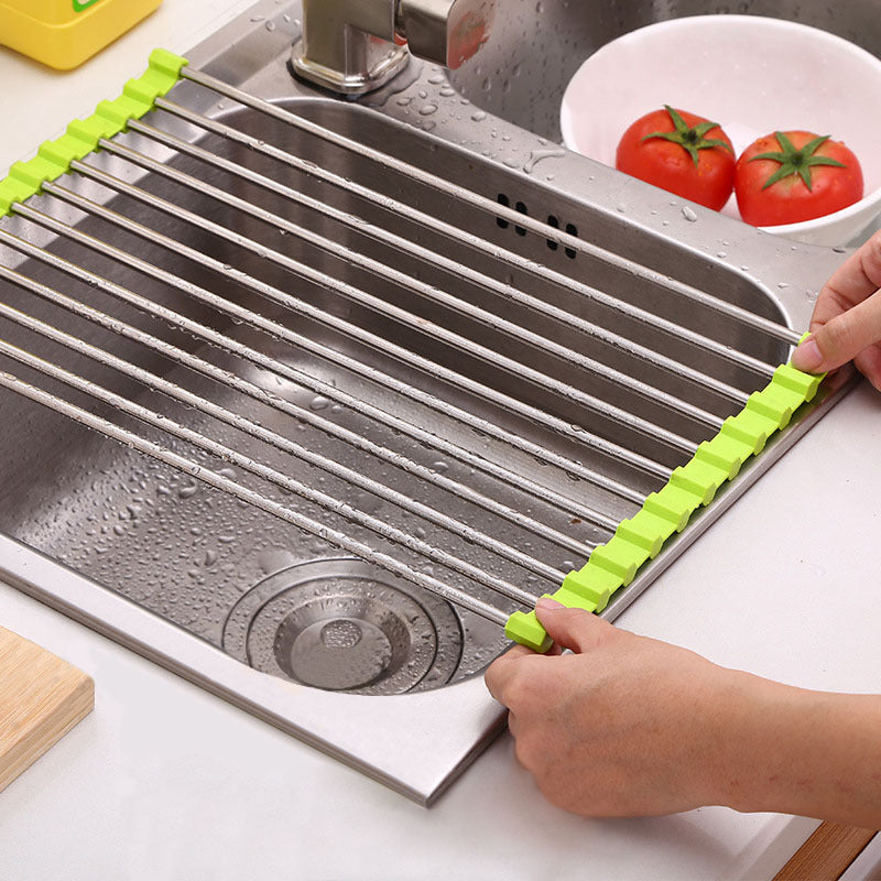 Estante para fregadero, estante de drenaje de acero inoxidable, fregadero de cocina plegable, estante para platos