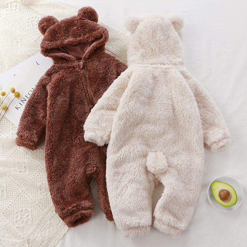 Barboteuse chaude une pièce pour bébé, vêtements d'extérieur en peluche pour nouveau-né, hiver