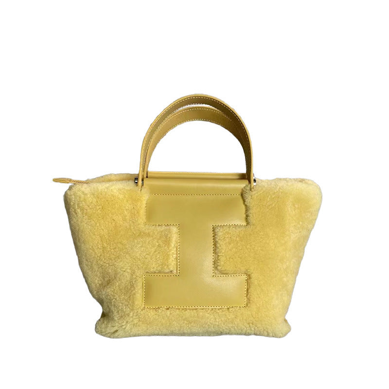 Sac à main en laine et cuir véritable, épaule de banlieue