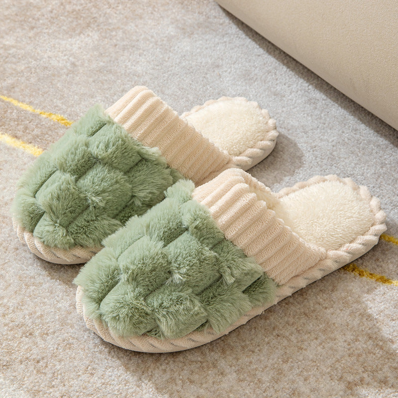 Pantuflas de felpa para parejas con plataforma cálida para interiores