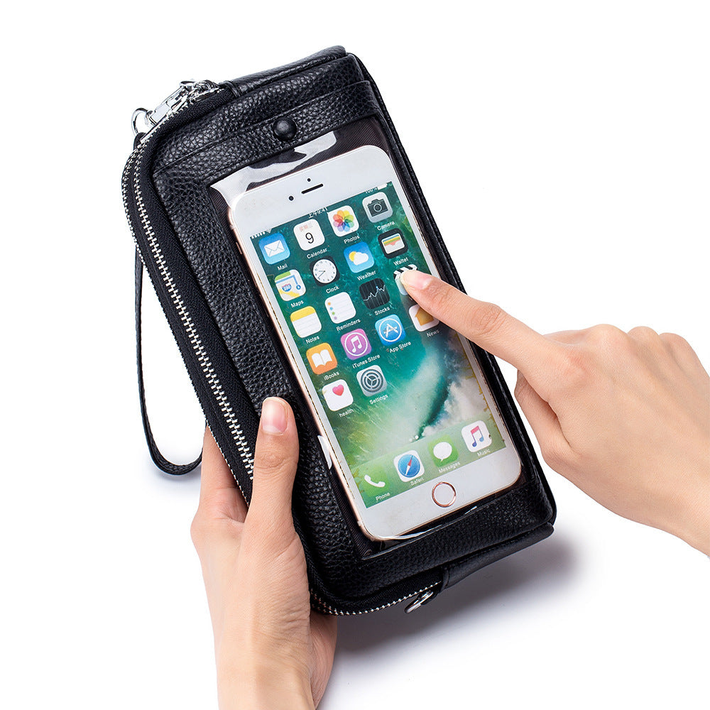 Sac à fermeture éclair multifonctionnel à Double couche d'épaule de mode en cuir véritable