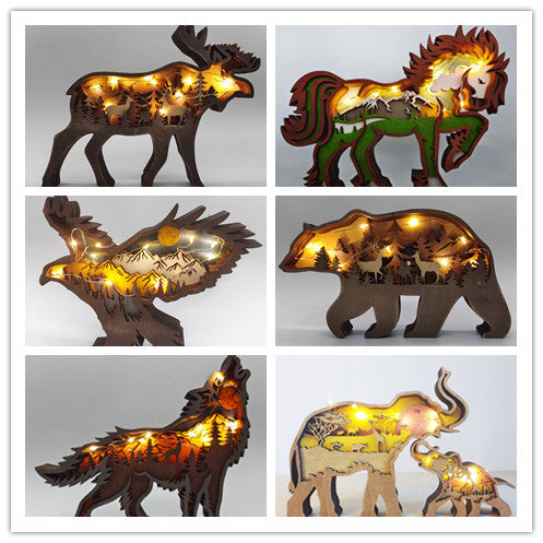 Décoration de noël en bois, Sculpture d'animaux, cadeau artisanal, Sculpture murale suspendue, ours, cerf, élan, décor artistique, ornements du nouvel an
