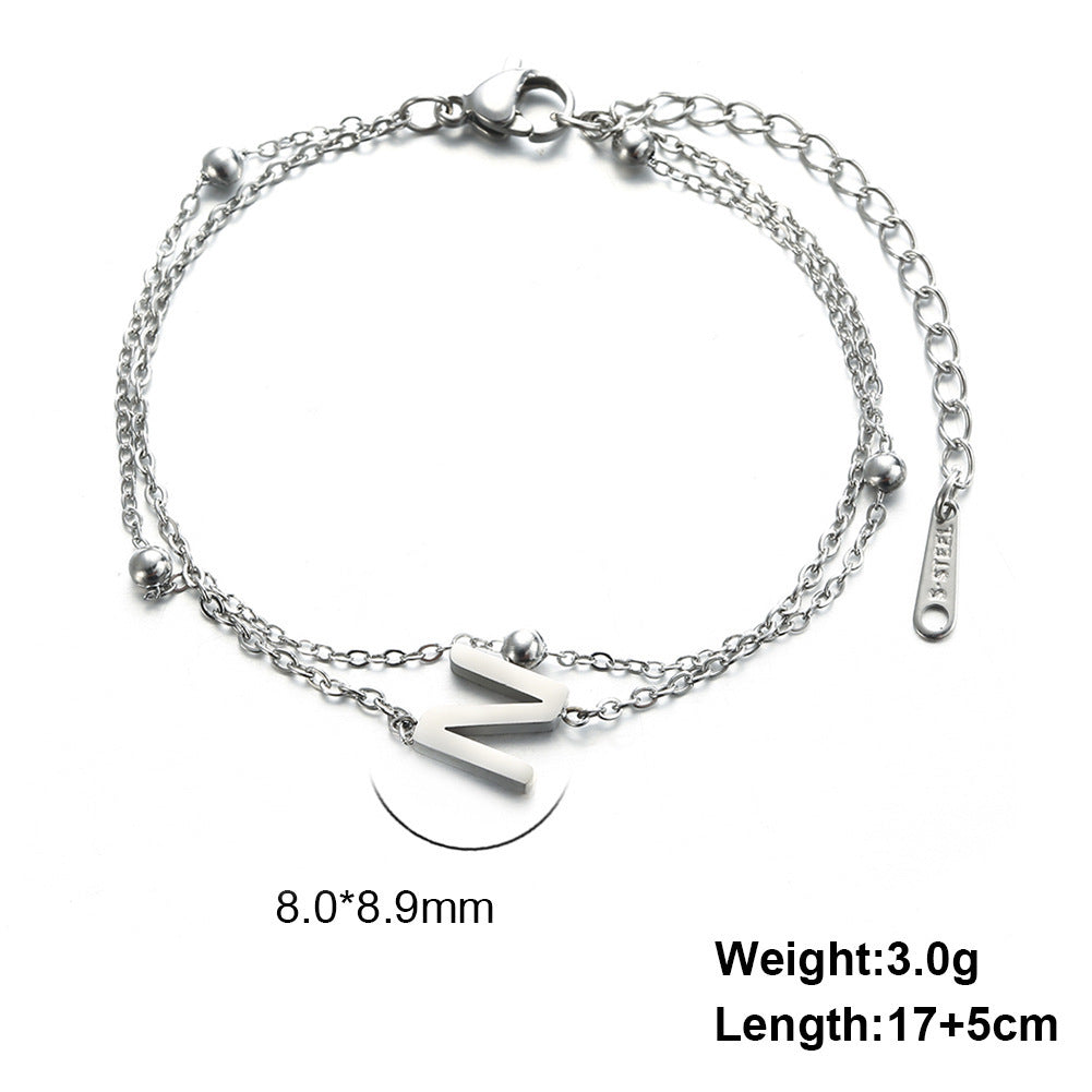 Cut Titanium Steel Double-layer Chain 26 Letters Pendant Bracelet