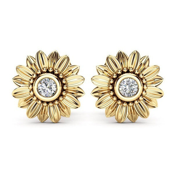 European And American Plated 18K Sunflower Earrings