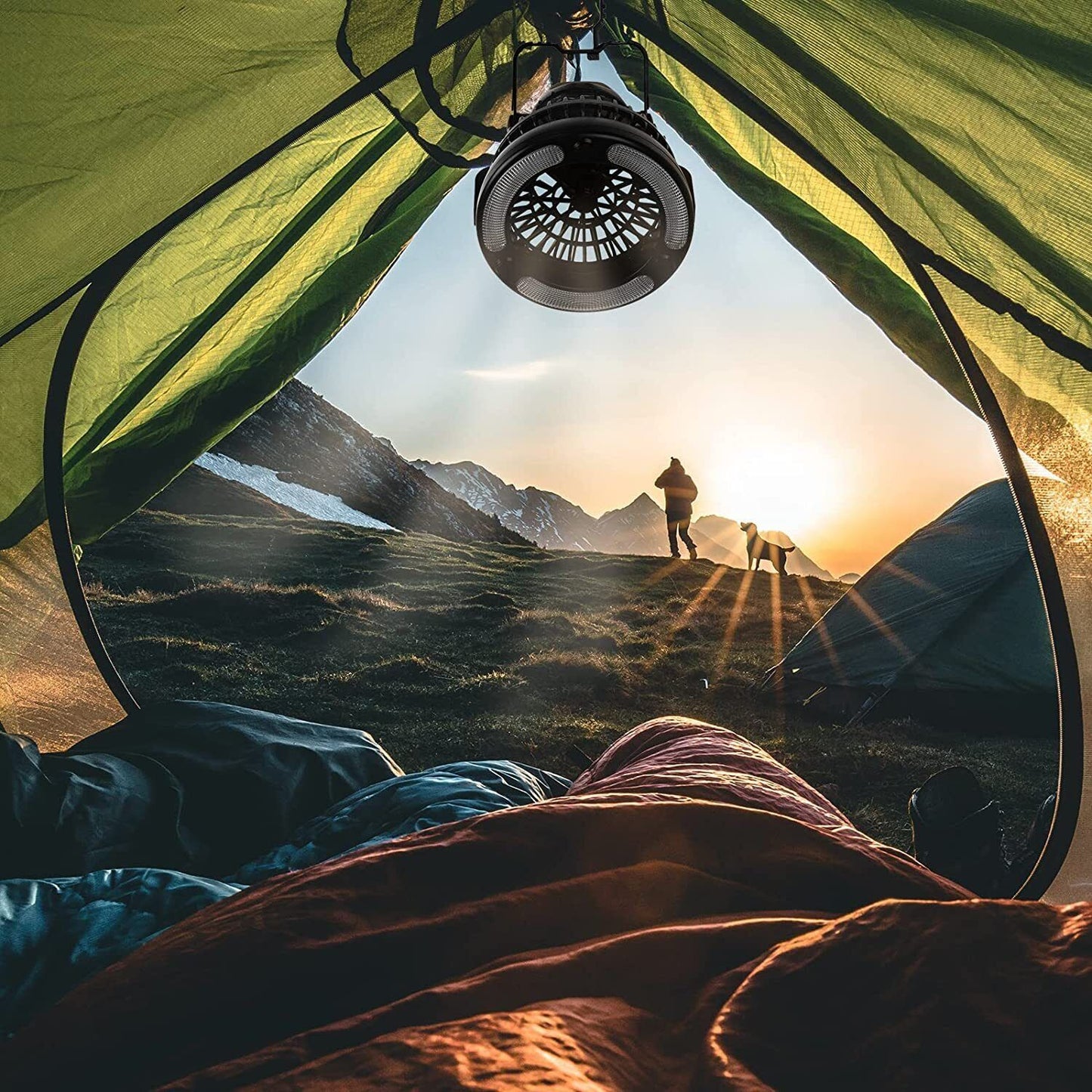 Lanterne de camping, ventilateur de lumière de tente de camping portable 2 en 1 pour les activités de plein air