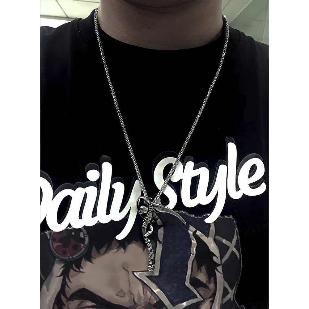 Collar con colgante de acero y titanio del dios de la muerte vintage para hombre