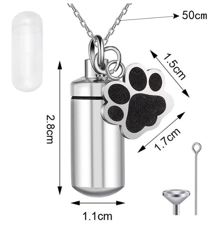 Pendentif d'urne cylindrique en acier titane, collier commémoratif de cendres d'animaux de compagnie, collier de bouteille de parfum ouvert