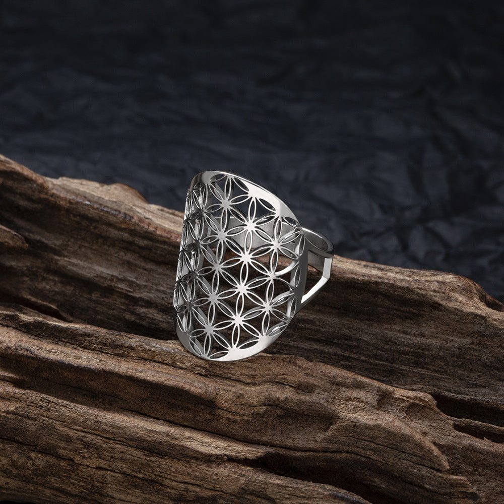 Stainless Steel Hollow Six-side Eight-pointed Stars Ring