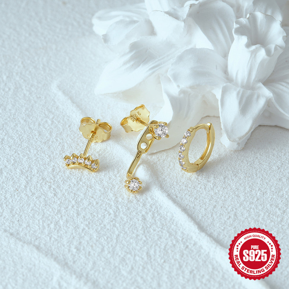 Temperament Matching Zircon Three-piece Set 925 Silver Earrings