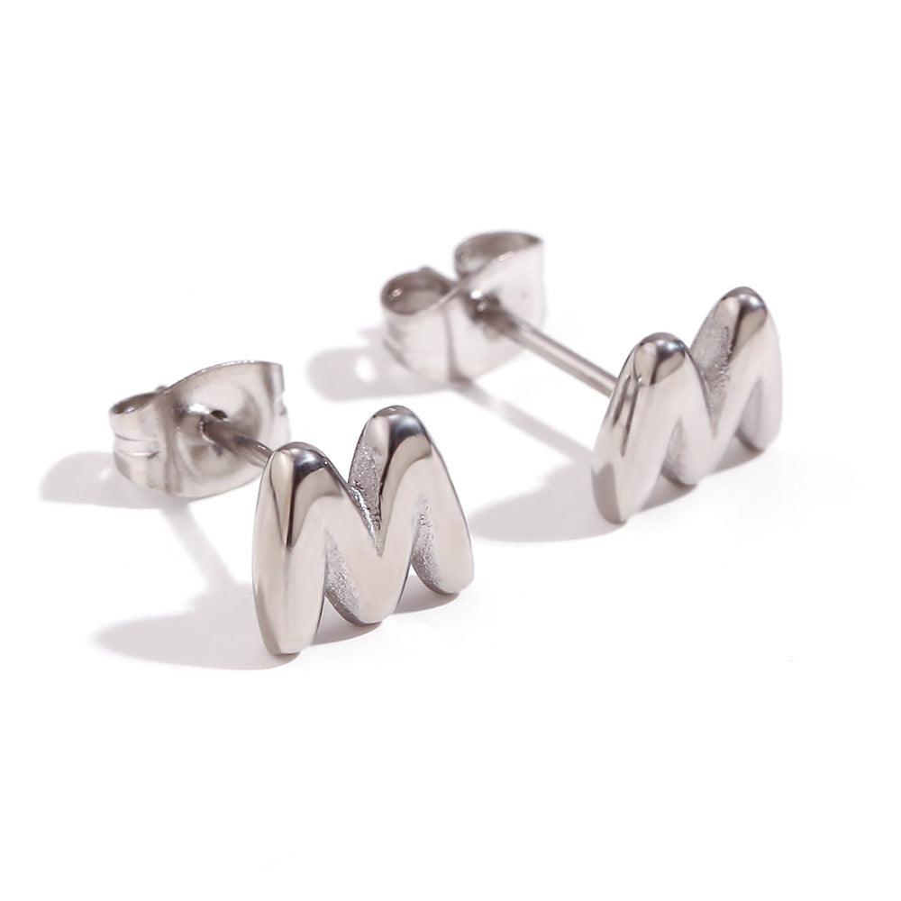 Titanium Steel Earrings 18K Gold Mini Alphabet Letter Earrings Women