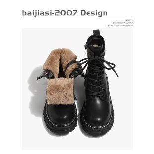 Bottes de Style britannique pour femmes, doublées de polaire, épaisses, grande taille, nouvelle collection