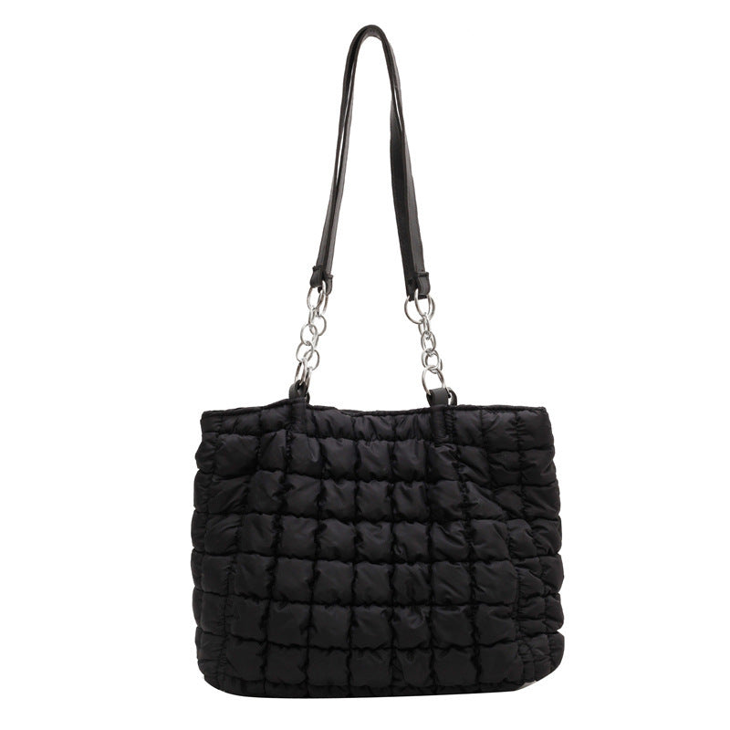Sacs à main à carreaux en chaîne pour femmes, fourre-tout de styliste à bulles de grande capacité, sac à bandoulière plissé sous les aisselles, mode automne et hiver
