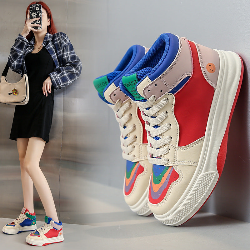 Chaussures blanches montantes pour femmes, chaussures de Skate de sport décontractées à fond épais