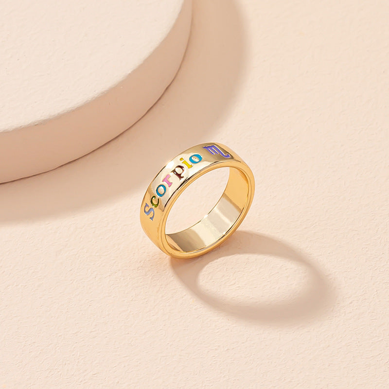 Oil Dripping Twelve Constellation Free Size Rings