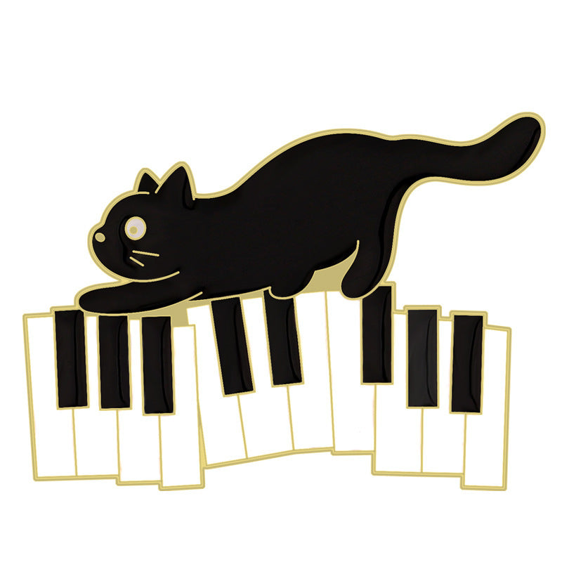 Broche en alliage de notes de piano de chat noir mignon
