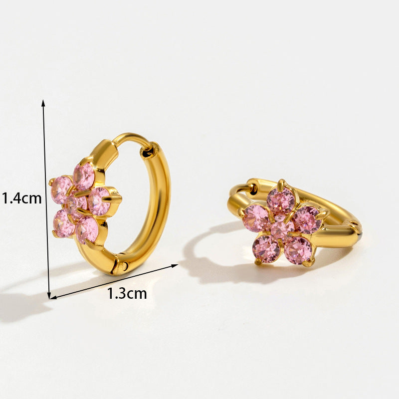 Boucles d'oreilles en acier titane et diamant, pendentif d'amour en acier inoxydable, fleur et gaz